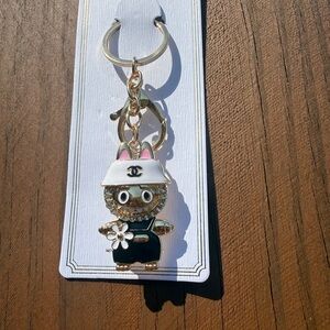 NWT Lafufu Black Pink and Gold Character Rhinestone Keychain